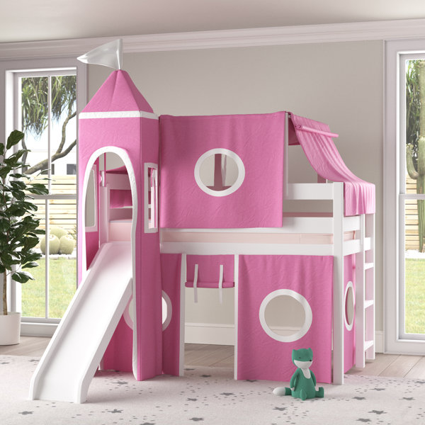 Zoomie Kids Aisling Castle Twin Low Loft Bed with Slide and Tent & Reviews Wayfair